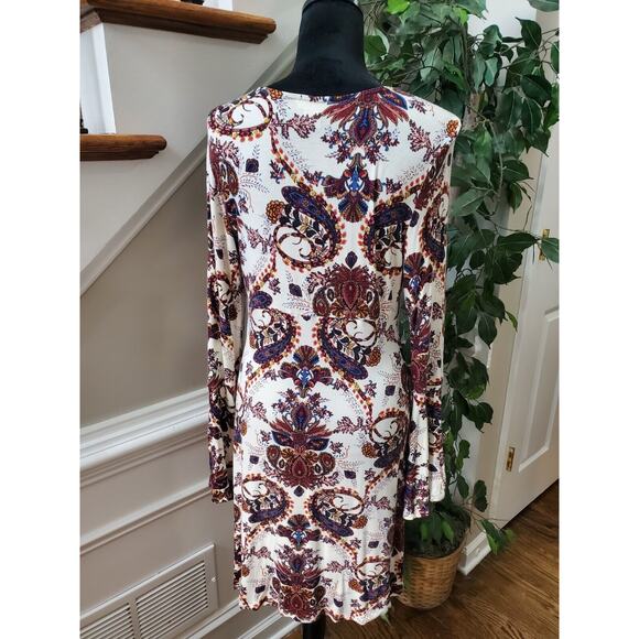 Venus Women's Multicolor Rayon Round Neck Long Sleeve Casual Knee Length Dress M - Picture 6 of 12